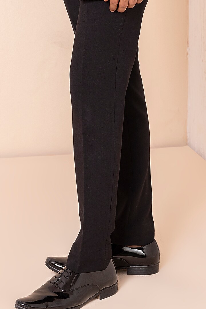 Black Dobby Knit Hand Embroidered Wedding Indowestern Set by AMIT ARORA at Pernia's Pop Up Shop