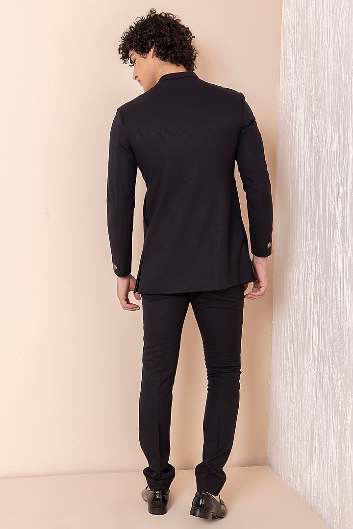 Black Twill Knit Hand Embroidered Jodhpuri Set by AMIT ARORA at Pernia's Pop Up Shop