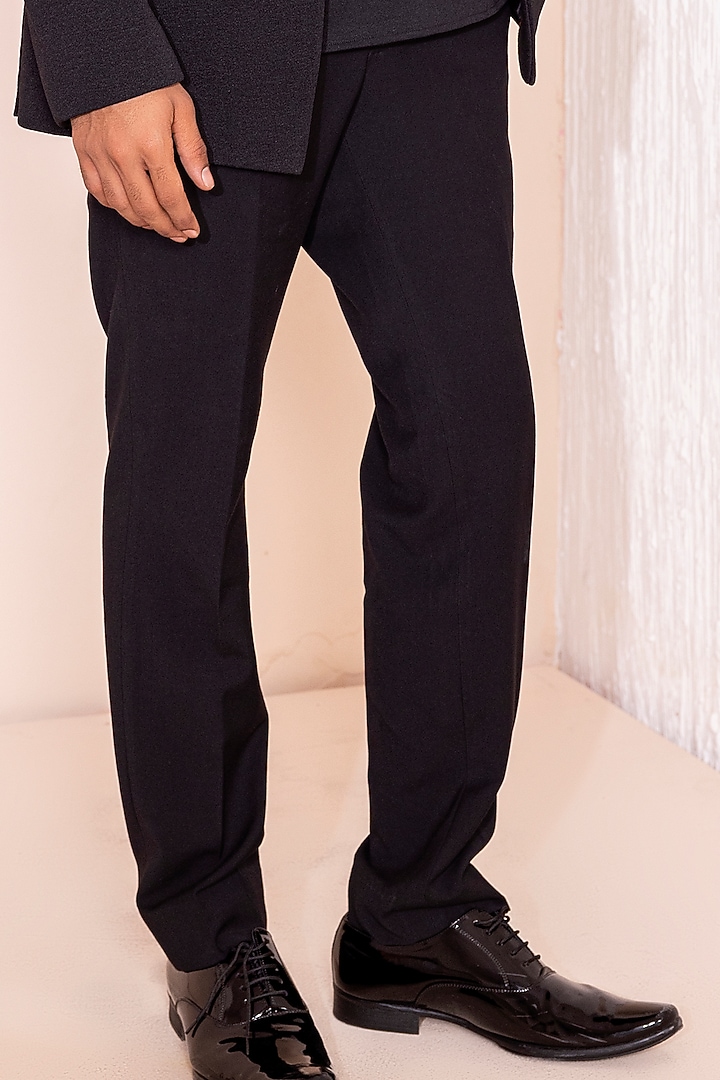 Black Crepe Knit Hand Embroidered Wedding Indowestern Set by AMIT ARORA at Pernia's Pop Up Shop