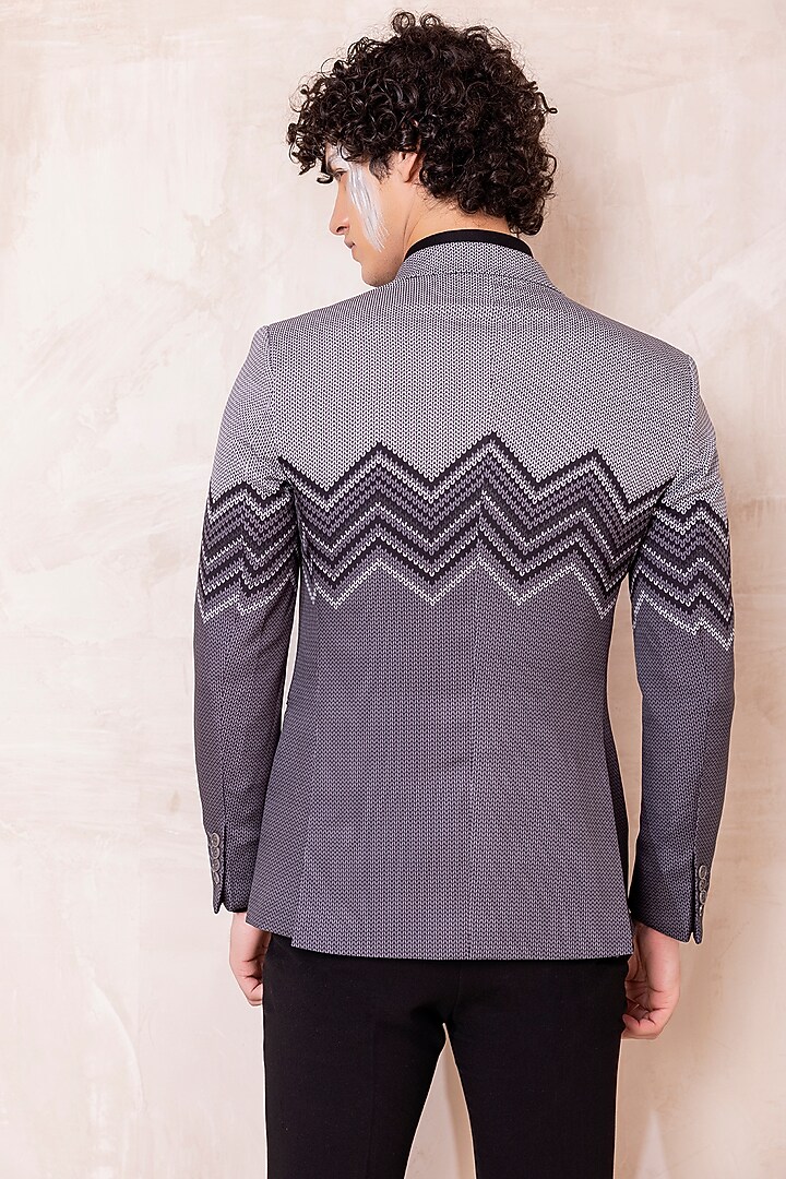 Grey Banana Crepe Printed Blazer by AMIT ARORA at Pernia's Pop Up Shop