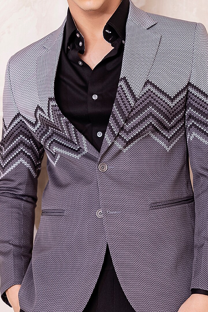 Grey Banana Crepe Printed Blazer by AMIT ARORA at Pernia's Pop Up Shop