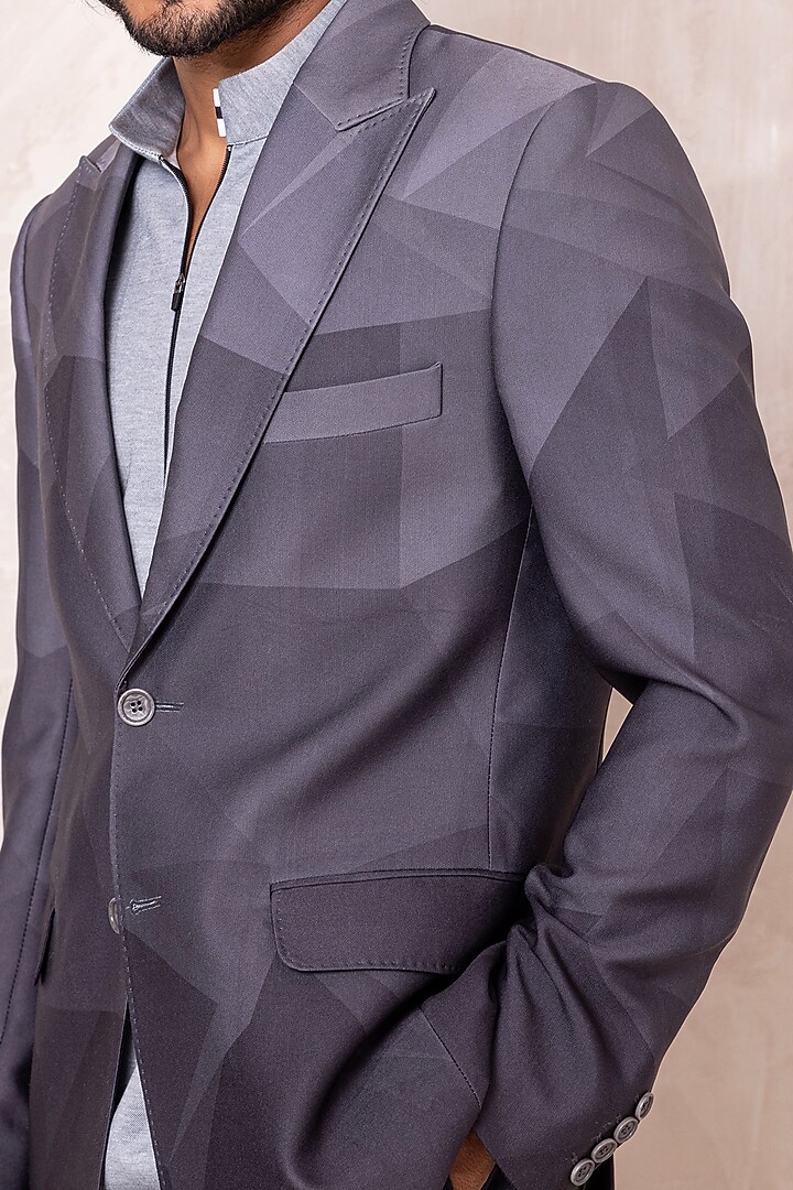 Grey Banana Crepe Printed Blazer by AMIT ARORA at Pernia's Pop Up Shop