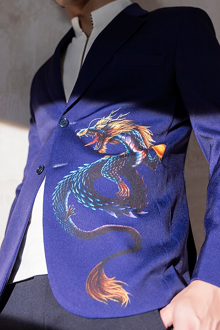 Blue Banana Crepe Printed Blazer by AMIT ARORA at Pernia's Pop Up Shop