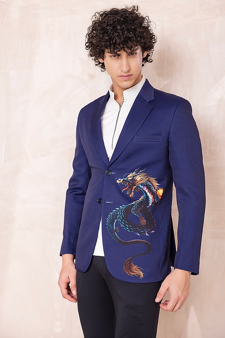 Blue Banana Crepe Printed Blazer by AMIT ARORA at Pernia's Pop Up Shop