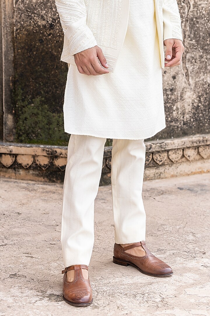 Ivory Silk Jacquard Hand Embroidered Wedding Indowestern Set by AMIT ARORA at Pernia's Pop Up Shop