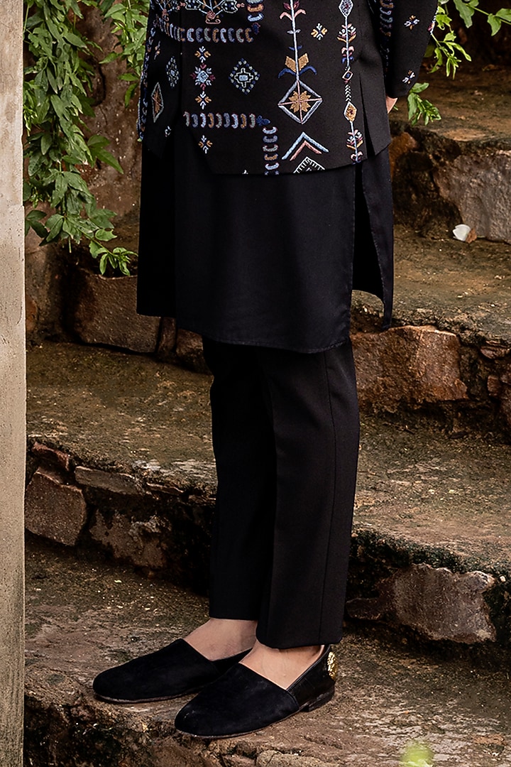 Black Knit Hand Embroidered Wedding Indowestern Set by AMIT ARORA at Pernia's Pop Up Shop