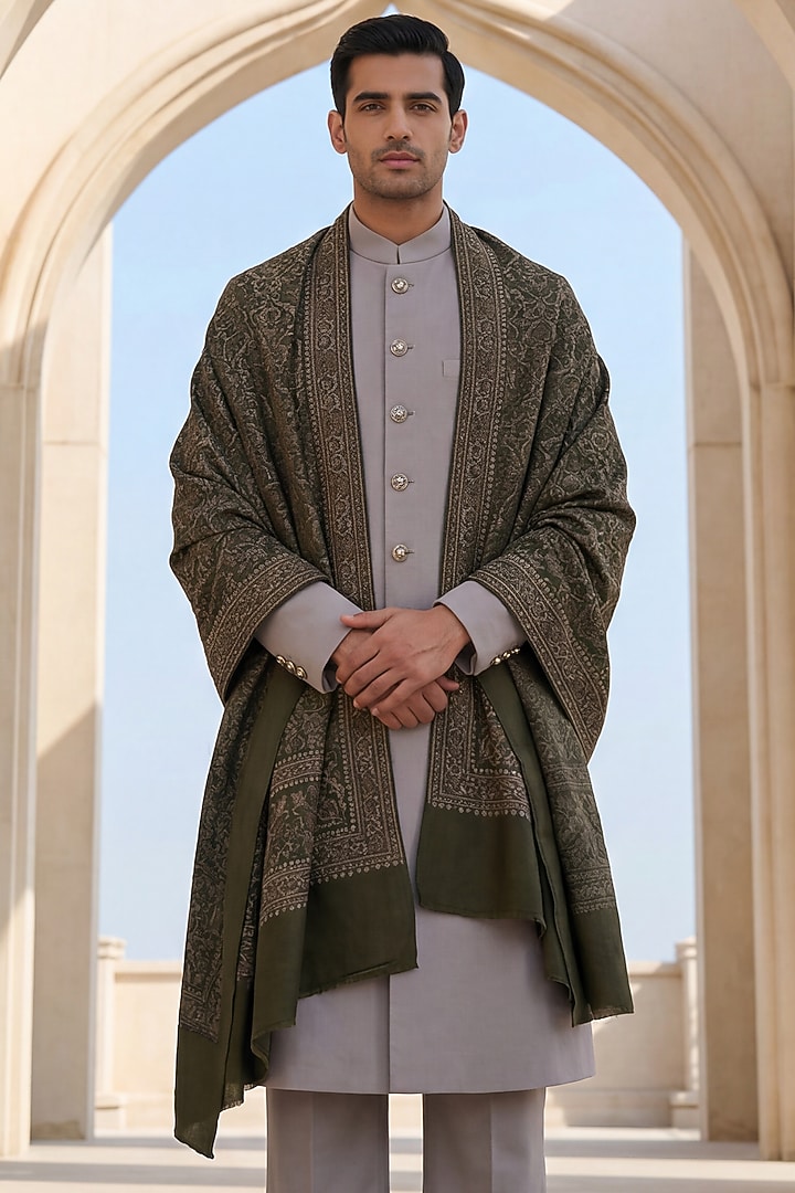 Light Grey Pashmina Groom Sherwani Set by AMIT ARORA at Pernia's Pop Up Shop