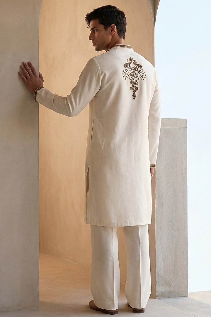 Cream Chanderi Silk Kurta Set by AMIT ARORA at Pernia's Pop Up Shop