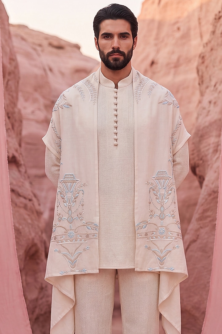 Ivory Knit Kurta Set by AMIT ARORA at Pernia's Pop Up Shop