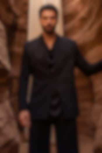 Black Knit Dori Embroidered Groom Indowestern Set by AMIT ARORA at Pernia's Pop Up Shop
