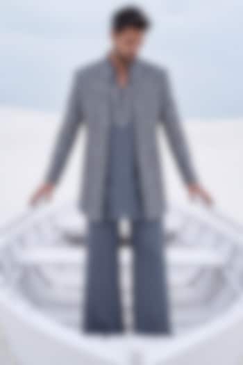 Grey Textured Knit Groom Indowestern Set by AMIT ARORA at Pernia's Pop Up Shop