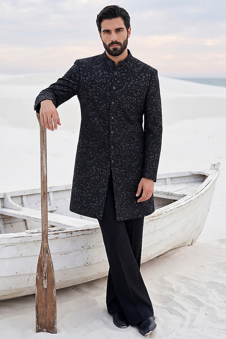 Dark Olive Green Pashmina Embroidered Wedding Sherwani Set by AMIT ARORA at Pernia's Pop Up Shop
