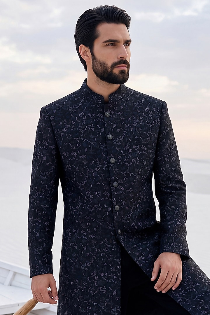 Dark Olive Green Pashmina Embroidered Wedding Sherwani Set by AMIT ARORA at Pernia's Pop Up Shop