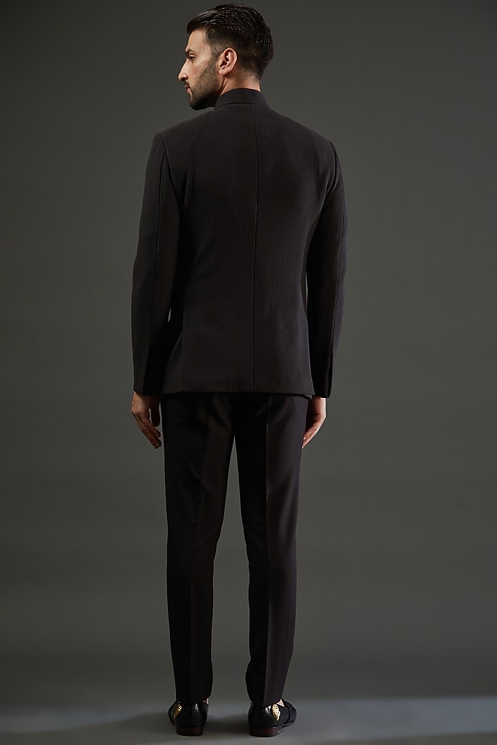 Black Knit Cord Angrakha Wedding Bandhgala Set by AMIT ARORA at Pernia's Pop Up Shop
