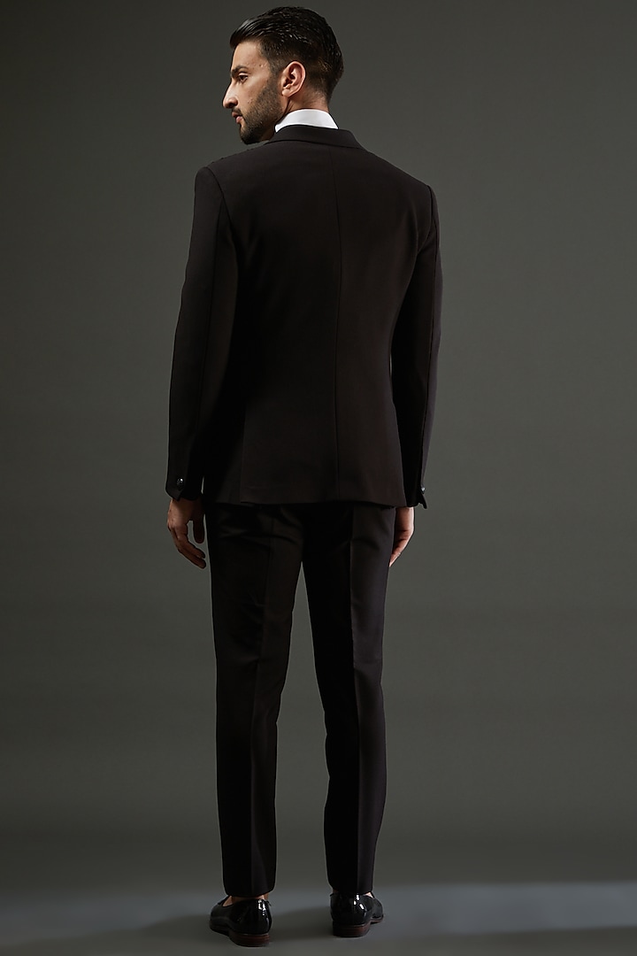 Black Knit Cutdana Hand Embroidered Tuxedo Set by AMIT ARORA at Pernia's Pop Up Shop