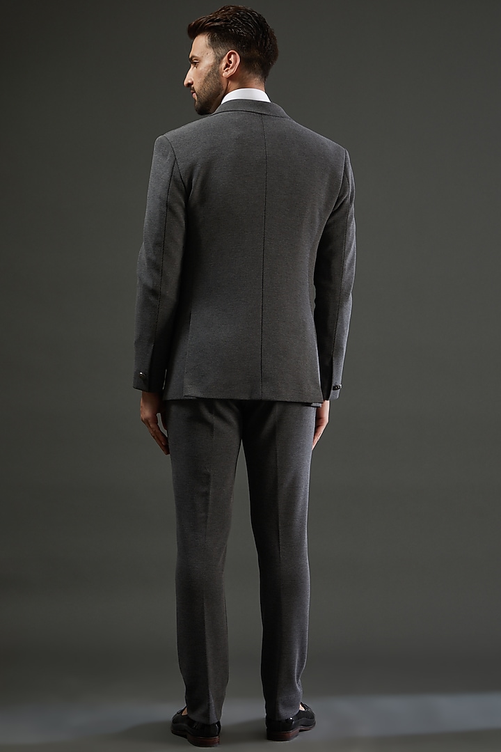 Grey Knit Metal Embellished A-Line Blazer Set by AMIT ARORA at Pernia's Pop Up Shop