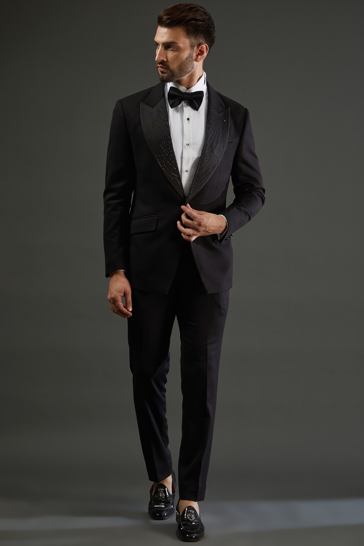 Black Swarovski Embellished Tuxedo Set by AMIT ARORA at Pernia's Pop Up Shop