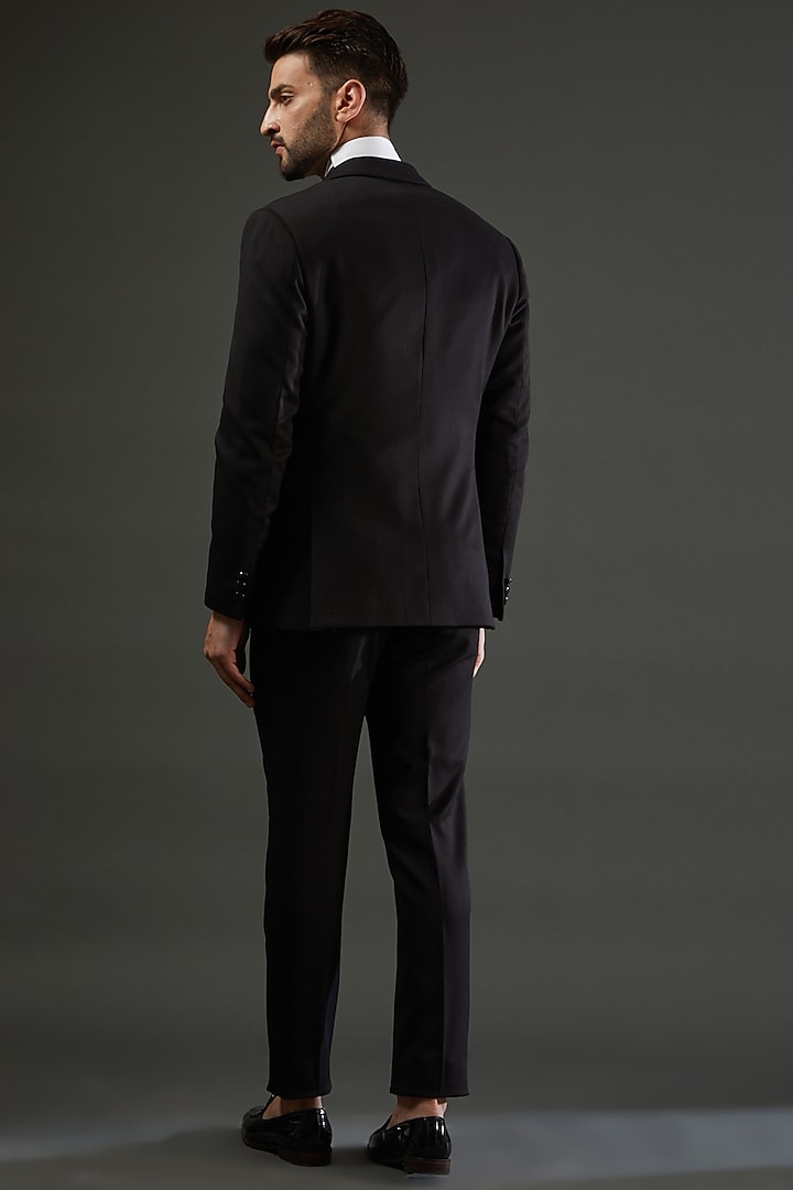Black Knit Swarovski Embellished Tuxedo Set by AMIT ARORA at Pernia's Pop Up Shop