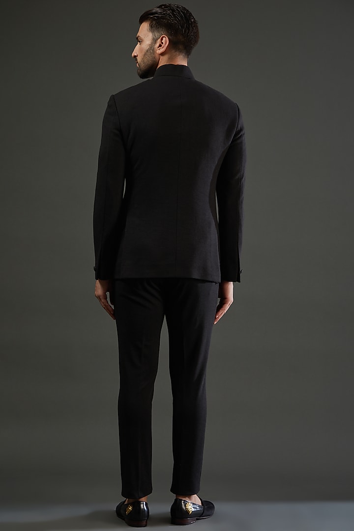 Black Knit Quilted Blazer Set by AMIT ARORA at Pernia's Pop Up Shop