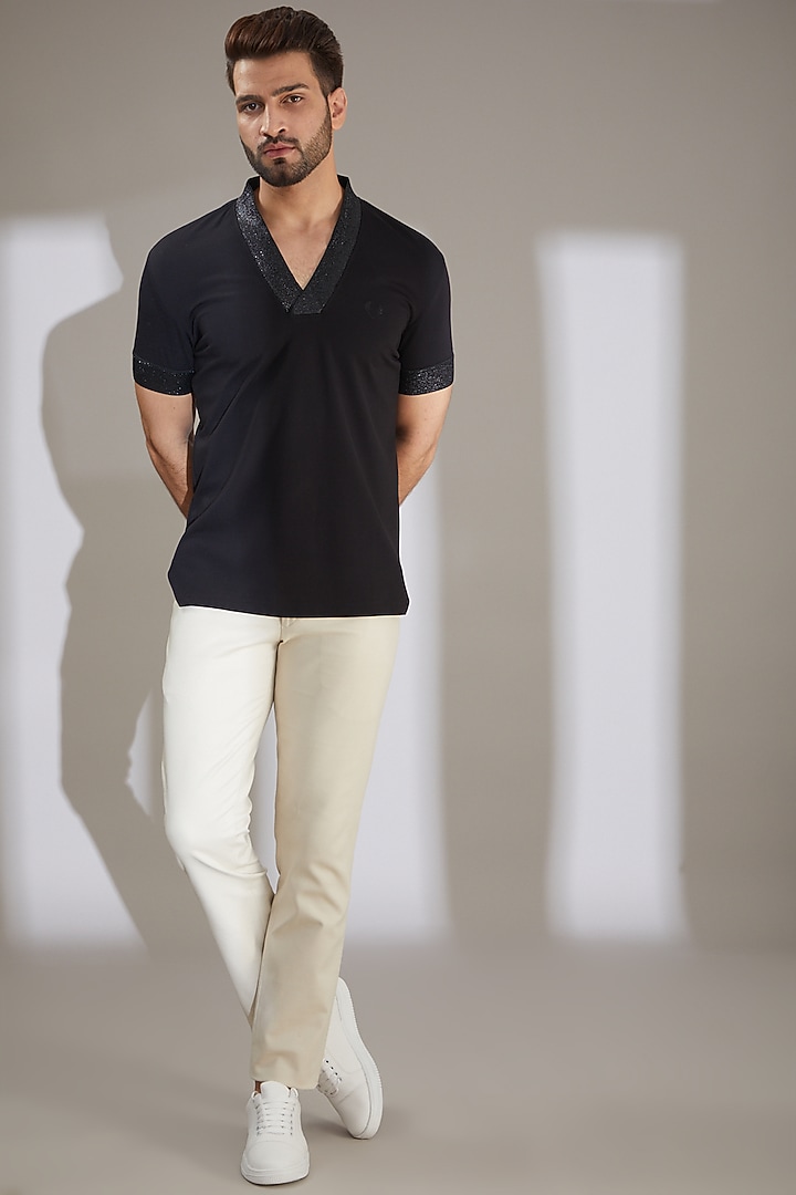 Black Knit T-Shirt by AMIT ARORA at Pernia's Pop Up Shop