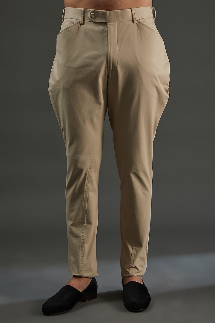 Beige Cotton Polo Pants by AMIT ARORA at Pernia's Pop Up Shop