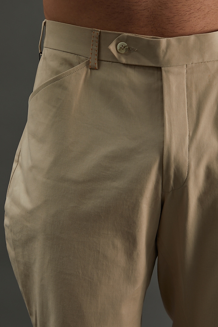 Beige Cotton Polo Pants by AMIT ARORA at Pernia's Pop Up Shop