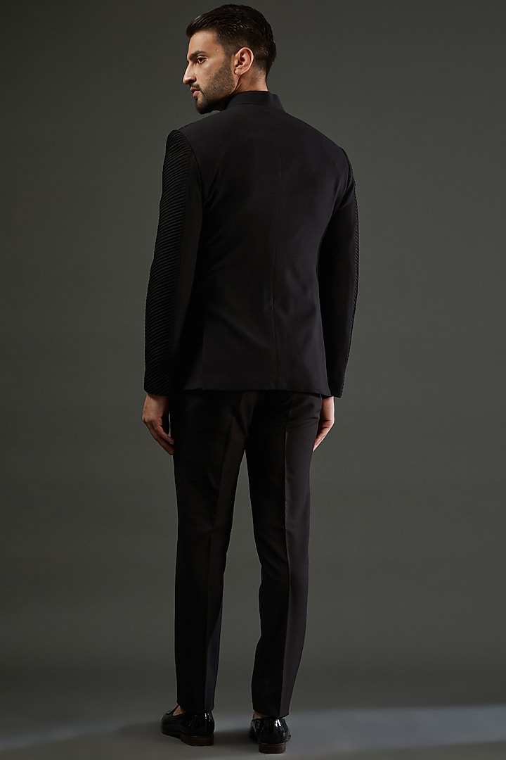 Black Knit Wedding Bandhgala Set by AMIT ARORA at Pernia's Pop Up Shop