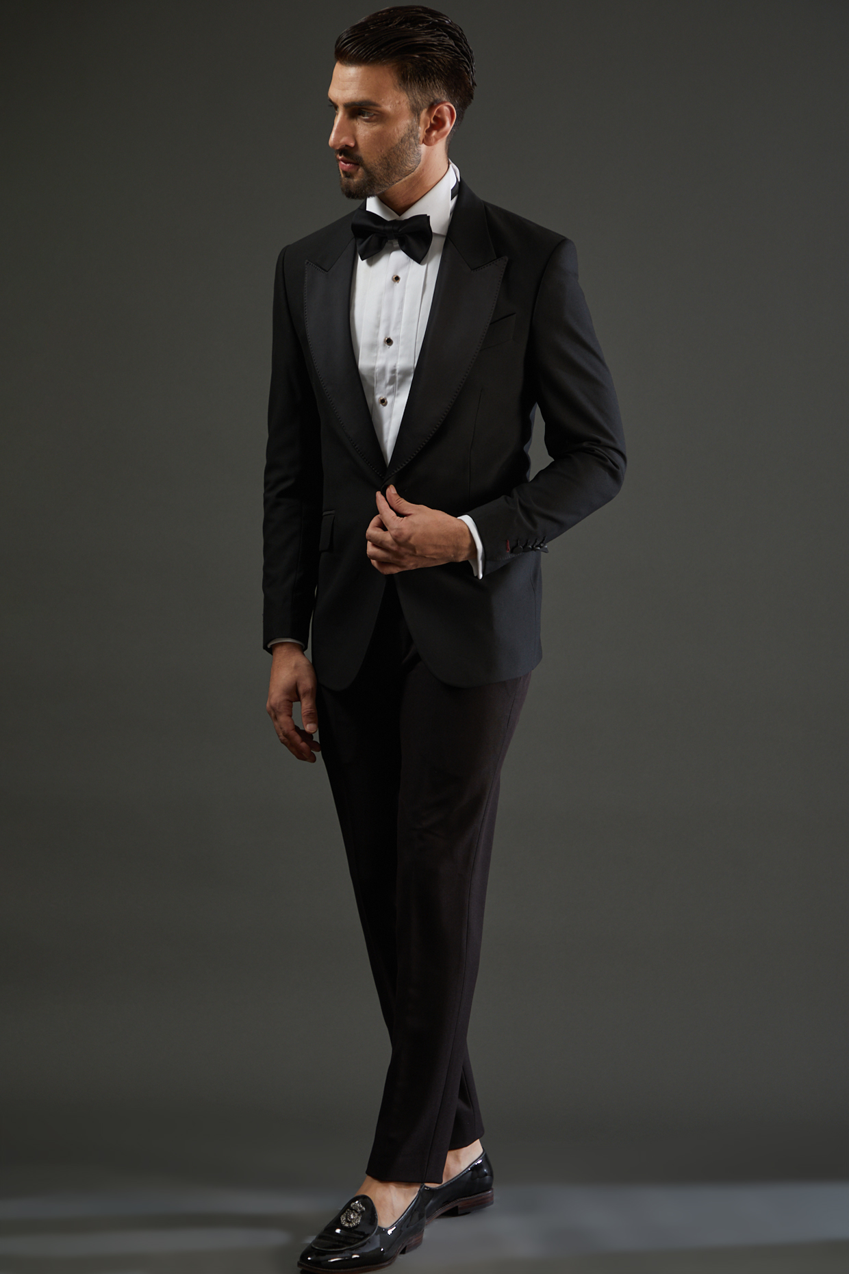 Black Poly Wool Tuxedo Set by AMIT ARORA at Pernia's Pop Up Shop