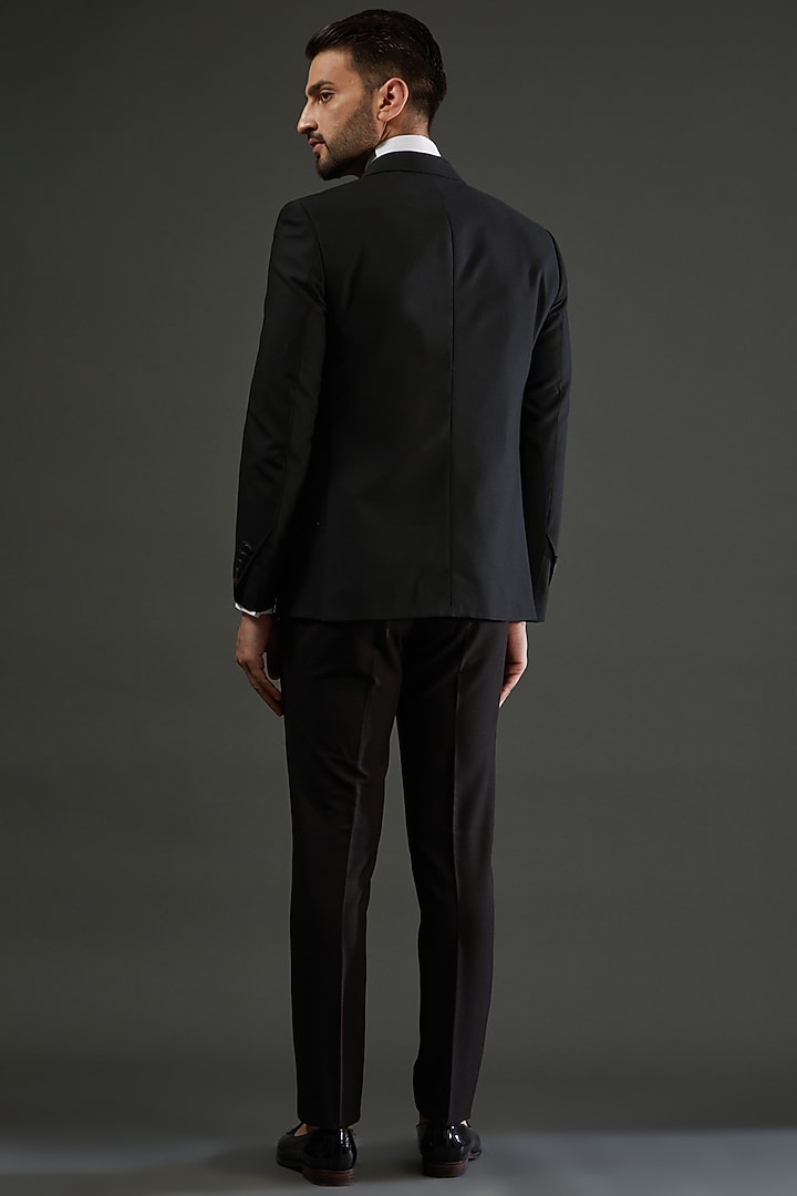 Black Poly Wool Tuxedo Set by AMIT ARORA at Pernia's Pop Up Shop