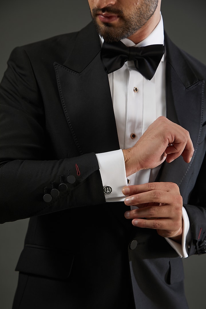 Black Poly Wool Tuxedo Set by AMIT ARORA at Pernia's Pop Up Shop
