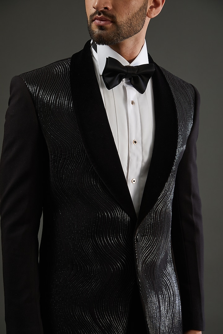 Black Knit Tuxedo Set by AMIT ARORA at Pernia's Pop Up Shop