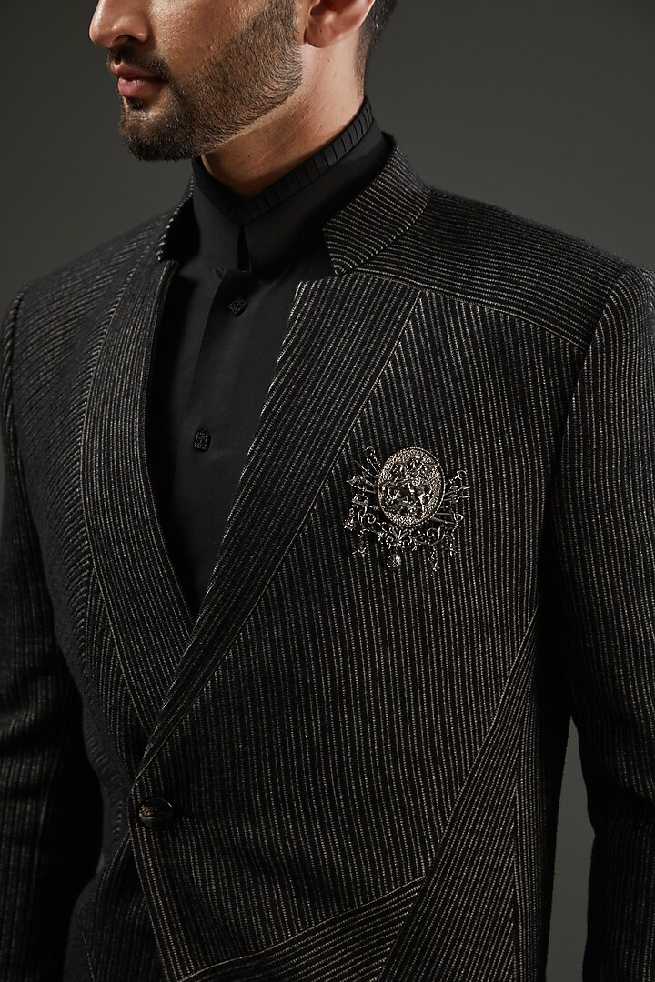 Black Viscose Wool Blazer Set by AMIT ARORA at Pernia's Pop Up Shop