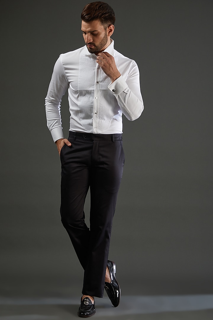 Black Poly Wool Straight Pants by AMIT ARORA at Pernia's Pop Up Shop