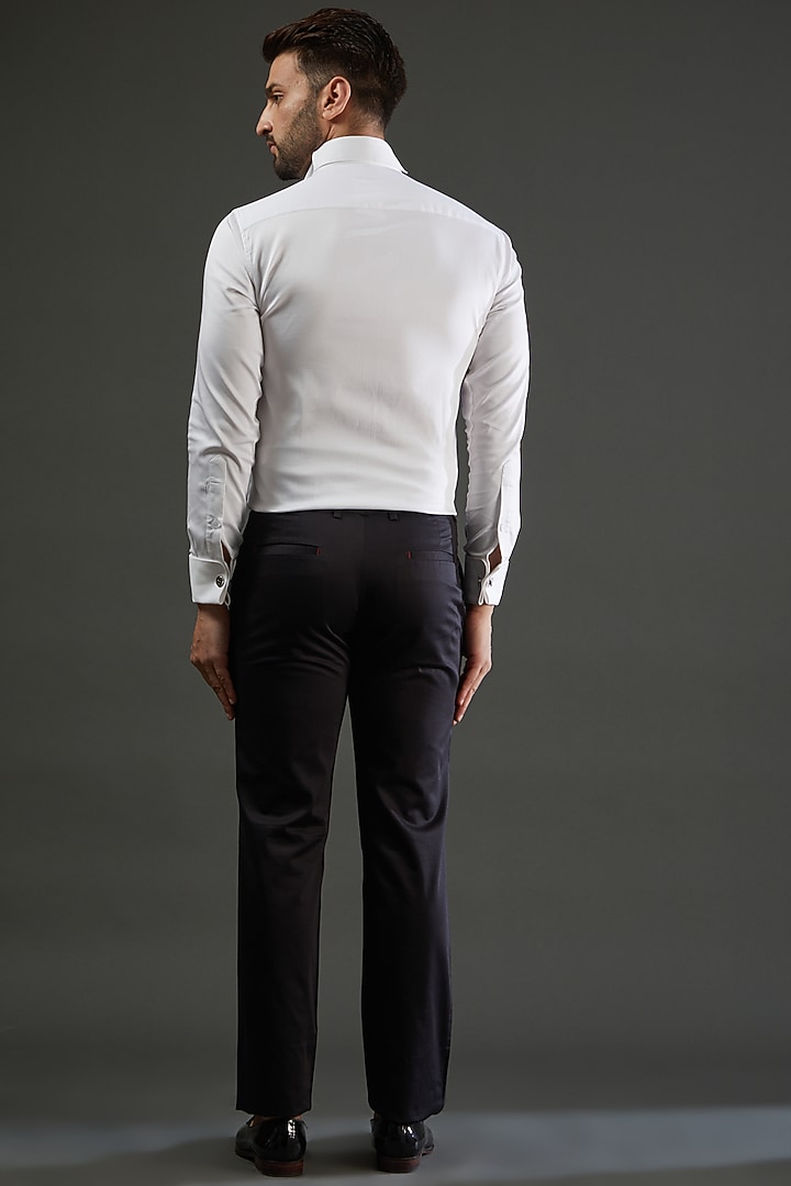 Black Poly Wool Straight Pants by AMIT ARORA at Pernia's Pop Up Shop