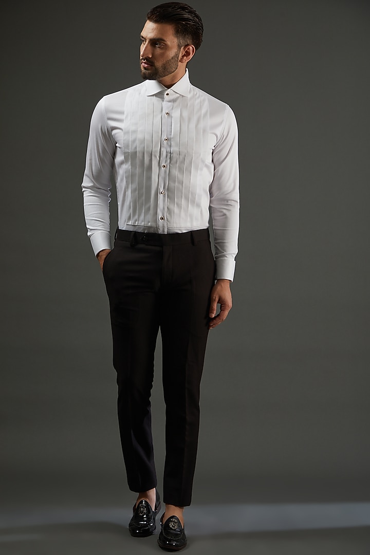White Cotton Pleated Party Wear Shirt by AMIT ARORA at Pernia's Pop Up Shop