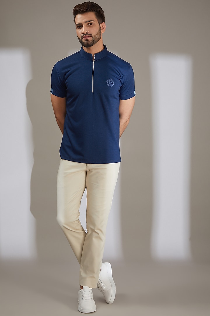 Royal Blue Knit T-Shirt by AMIT ARORA at Pernia's Pop Up Shop