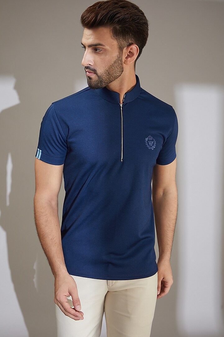 Royal Blue Knit T-Shirt by AMIT ARORA at Pernia's Pop Up Shop
