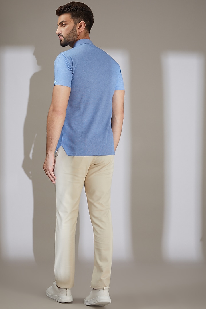 Blue Knit T-Shirt by AMIT ARORA at Pernia's Pop Up Shop