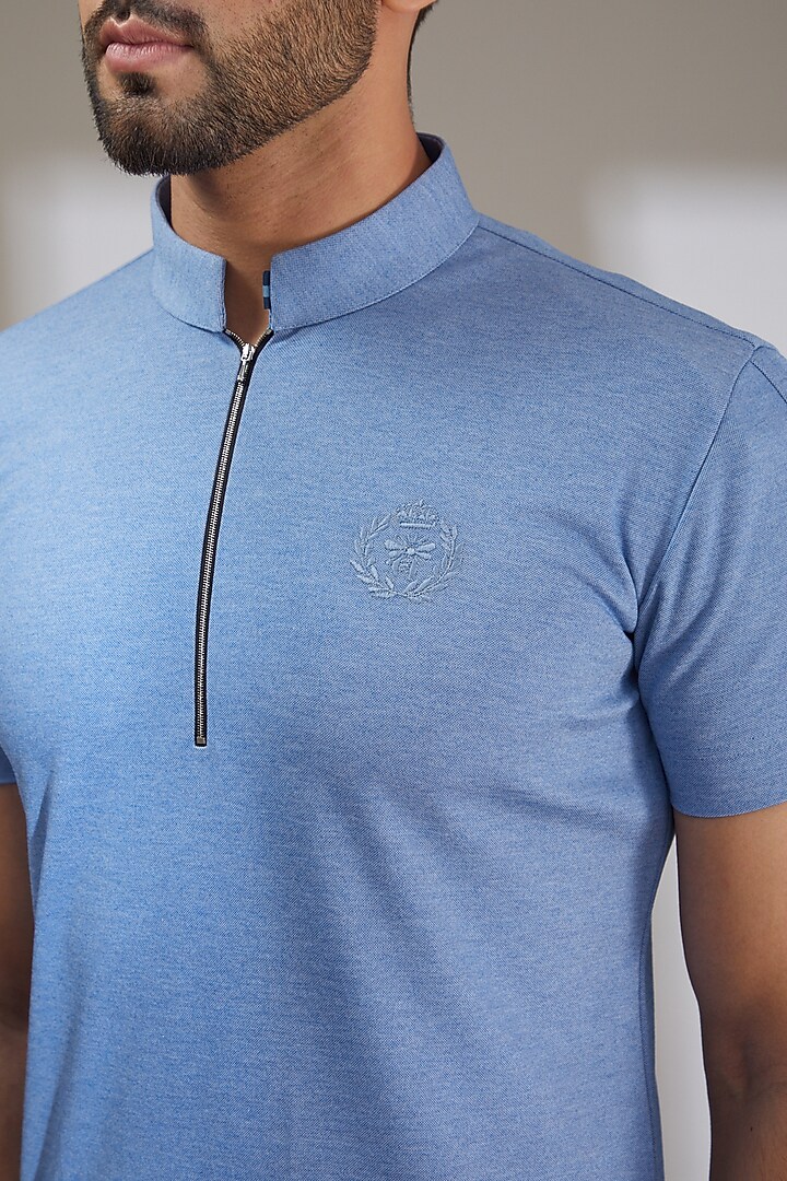 Blue Knit T-Shirt by AMIT ARORA at Pernia's Pop Up Shop