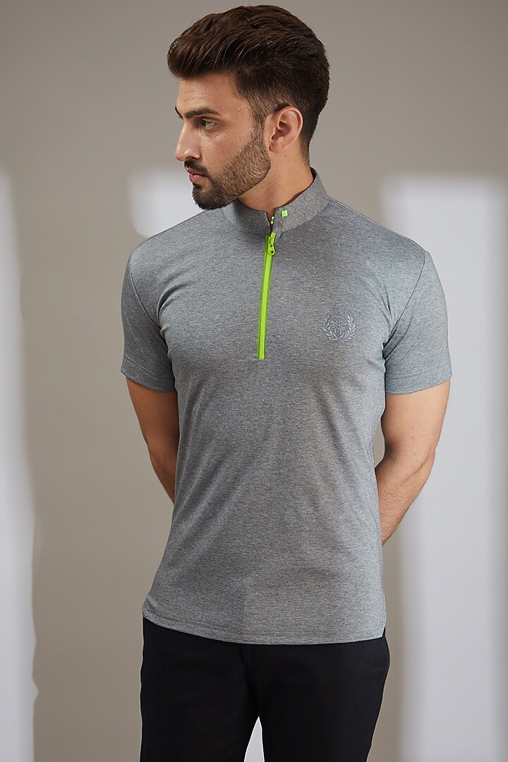 Grey T-Shirt in Knit by AMIT ARORA at Pernia's Pop Up Shop