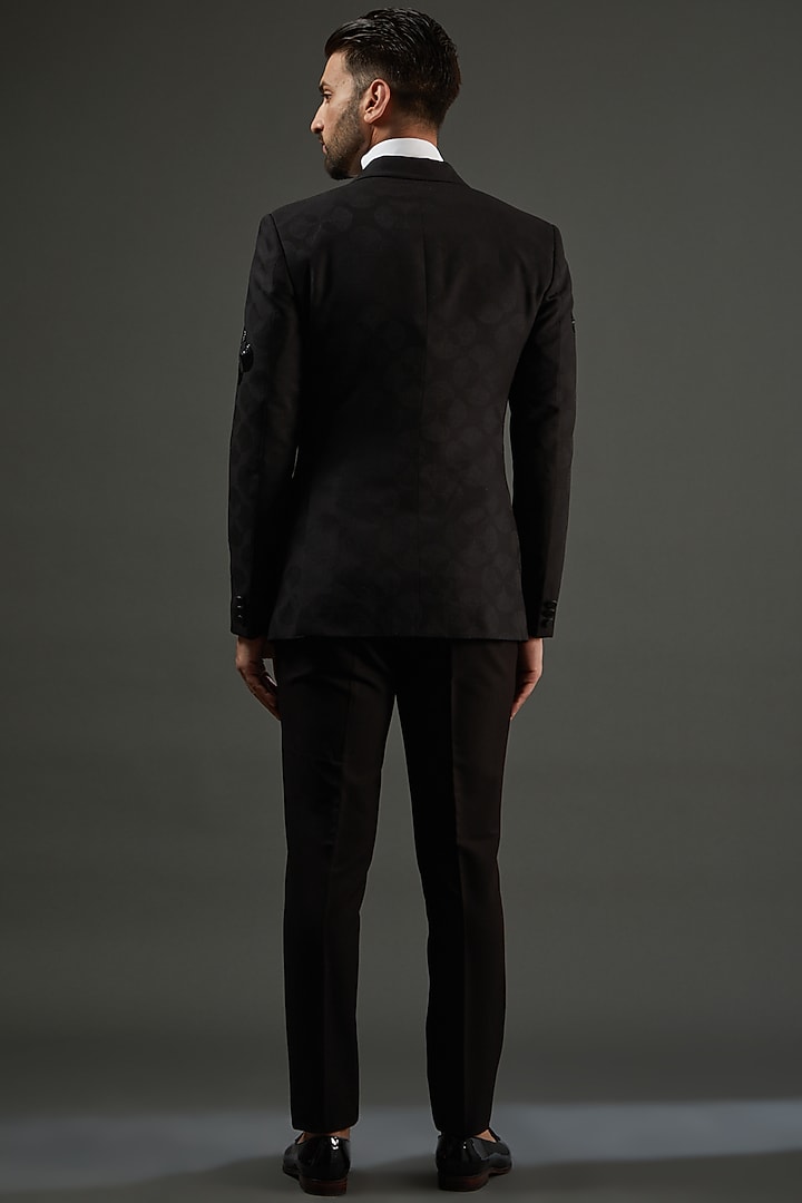 Black Poly Embroidered Tuxedo Set by AMIT ARORA at Pernia's Pop Up Shop