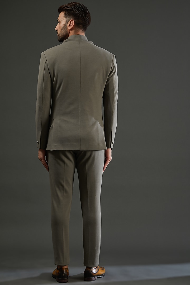 Khaki Knit Blazer Set by AMIT ARORA at Pernia's Pop Up Shop
