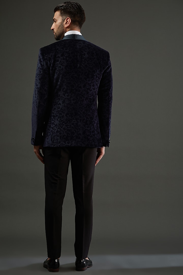 Navy Blue Cotton Velvet Tuxedo Set by AMIT ARORA at Pernia's Pop Up Shop