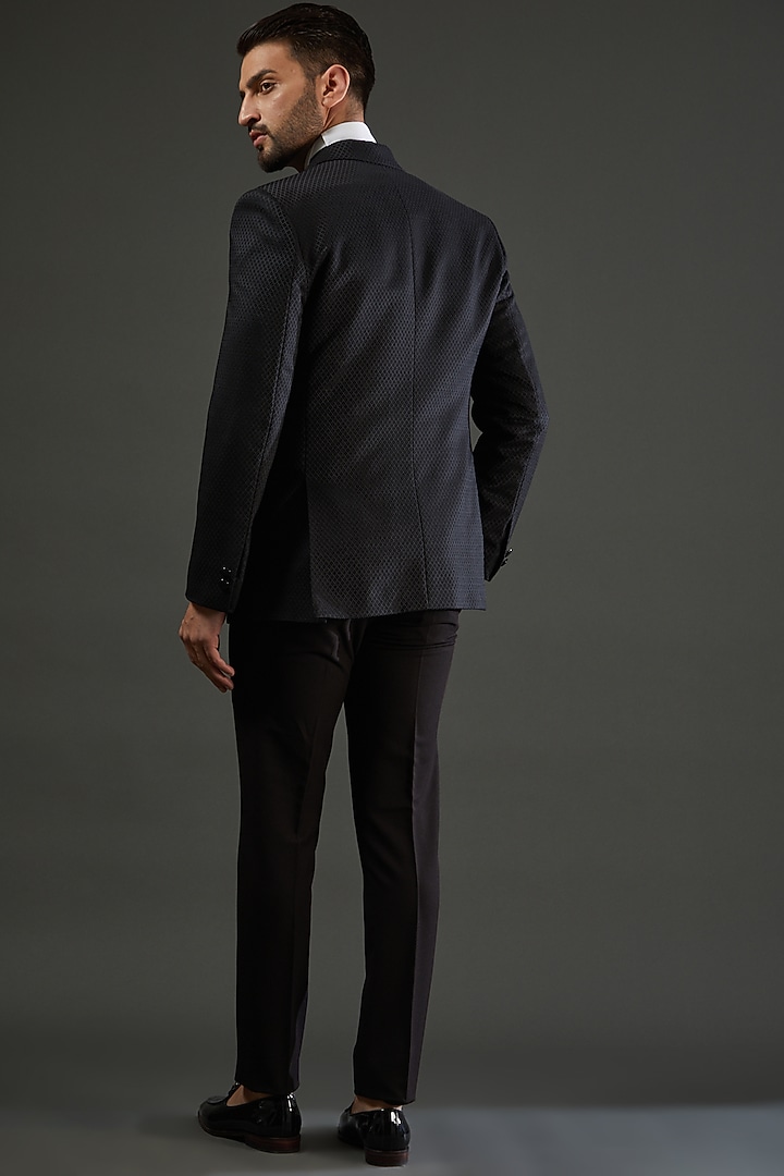 Black Jacquard Embroidered Tuxedo Set by AMIT ARORA at Pernia's Pop Up Shop