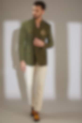 Olive Green Knit Blazer Set by AMIT ARORA at Pernia's Pop Up Shop