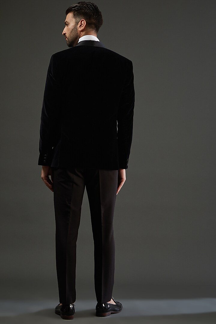 Black Cotton Velvet Tuxedo Set by AMIT ARORA at Pernia's Pop Up Shop