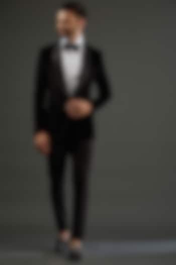 Black Cotton Velvet Tuxedo Set by AMIT ARORA at Pernia's Pop Up Shop