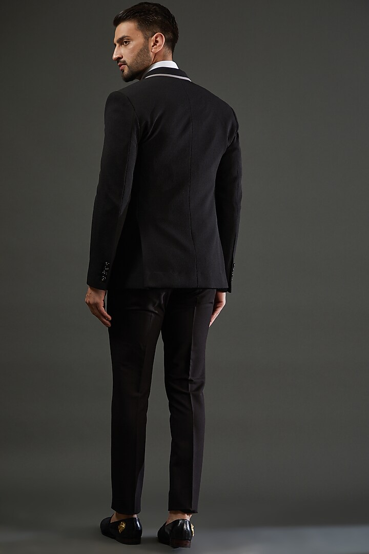 Black Knit Embroidered Blazer Set by AMIT ARORA at Pernia's Pop Up Shop