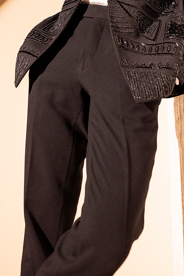 Black Knit Embroidered Tuxedo Set by AMIT ARORA at Pernia's Pop Up Shop