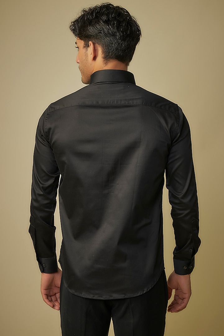 Black Cotton Lycra Shirt by AMIT ARORA at Pernia's Pop Up Shop